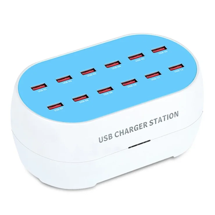 830-12 120W AC100-240V 12 Ports USB Smart Charger Phone Tablet Fan Lamp Charging Dock Splitter Station - AU Plug