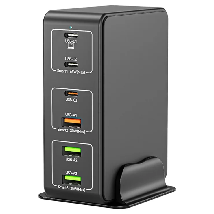 818H 120W PD Fast Charging 3 USB-C + 3 USB-A Desktop Charger for Mobile Phone / Tablet - Black / EU Plug