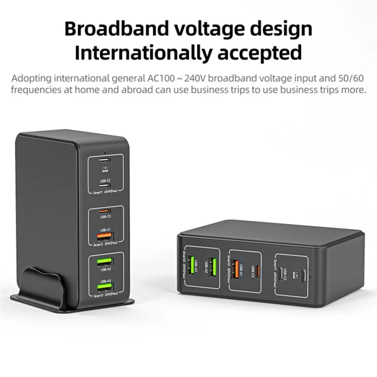 818H 120W PD Fast Charging 3 USB-C + 3 USB-A Desktop Charger for Mobile Phone / Tablet - Black / EU Plug