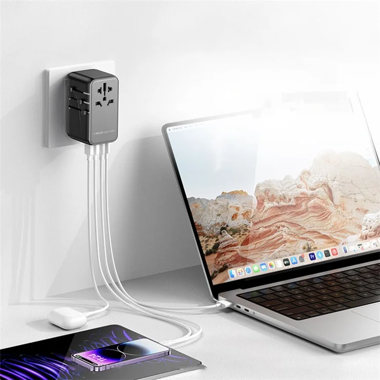 MOMAX 1-World GaN PD 100W Fast Charger 4-Port + AC Power Adapter Travel Charger Block - Black