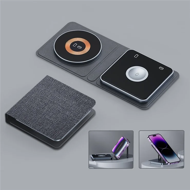 XH-X8C Cell Phone Magnetic Wireless Charger 3-in-1 15W Charging Pad, Tempered Glass Version, Without Stand
