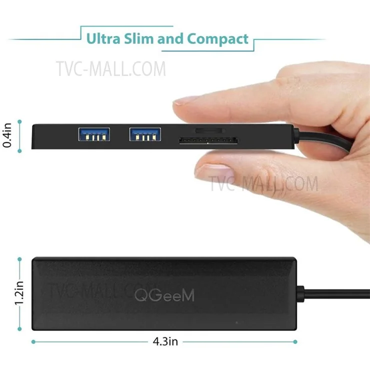 QGEEM QG-UH05-1A 5 in 1 Ultra Slim USB A Docking Station Multi-Port USB Hub to 3 USB 3.0 SD/TF Card Reader Adapter with 0.8m Extended Cable