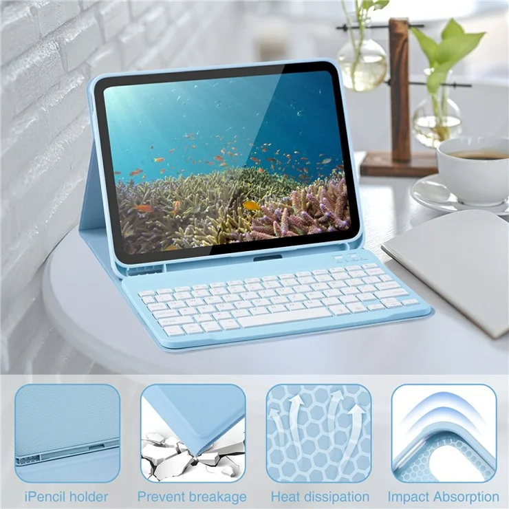 SK-1109A For iPad Pro 11 (2024) Tablet Case Leather Cover with BT Keyboard - Sky Blue