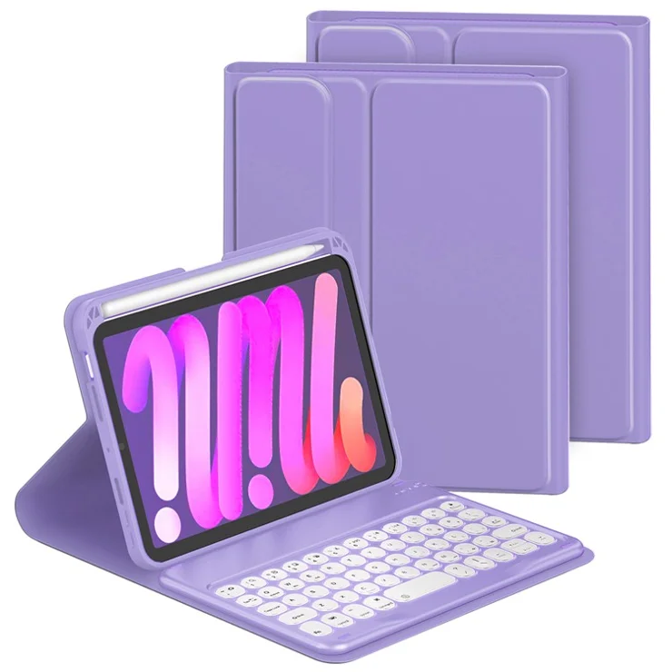 Shock Resistant TPU Tablet Stand Case Dust-proof Protective Cover with Magnetic Detachable Bluetooth-compatible Keyboard for iPad mini (2021) - Purple