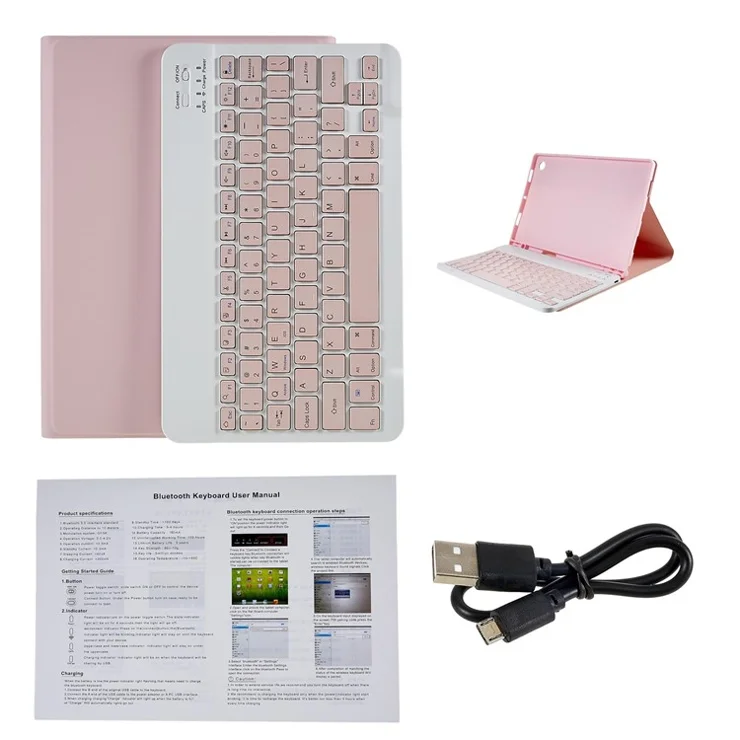 For Samsung Galaxy Tab A8 10.5 (2022) X205 / X200 Pen Slot Stand Tablet PU Leather Cover + Detachable Bluetooth-compatible Keyboard - Pink