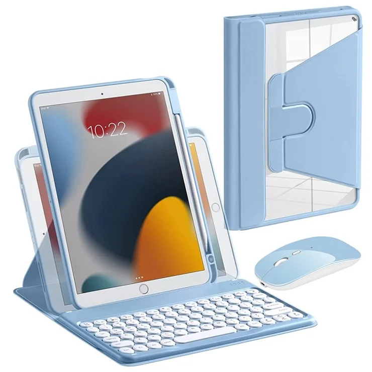For iPad Pro 11 (2022) / (2021) / (2020) / (2018) / Air (2022) / (2020) 360-Degree Rotatory PU Leather Bluetooth-compatible 3.0 Keyboard Shell Set with Dual-Mode Mouse - Blue