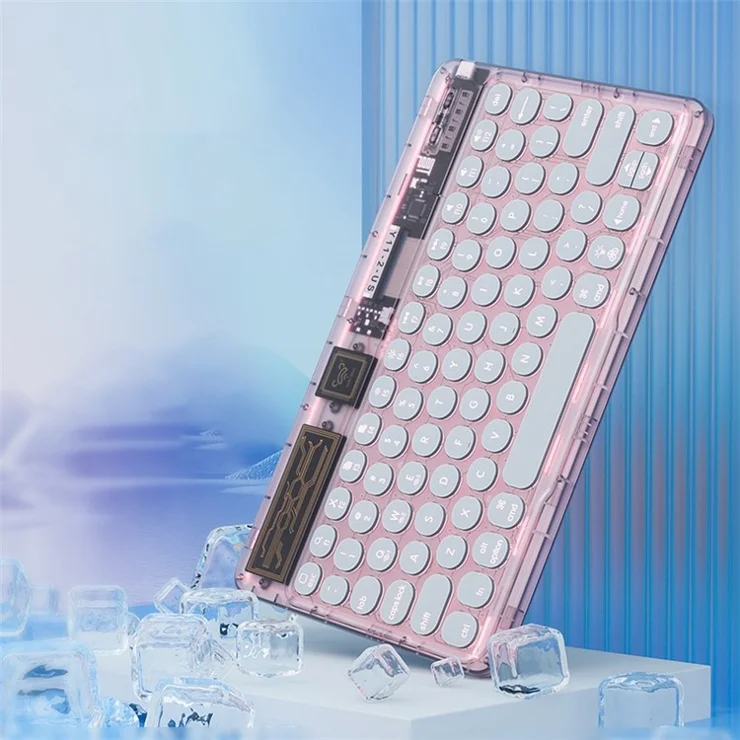 0303D Portable Bluetooth-compatible Keyboard Round Keycap Crystal Wireless Keyboard with Colorful Backlit - Pink