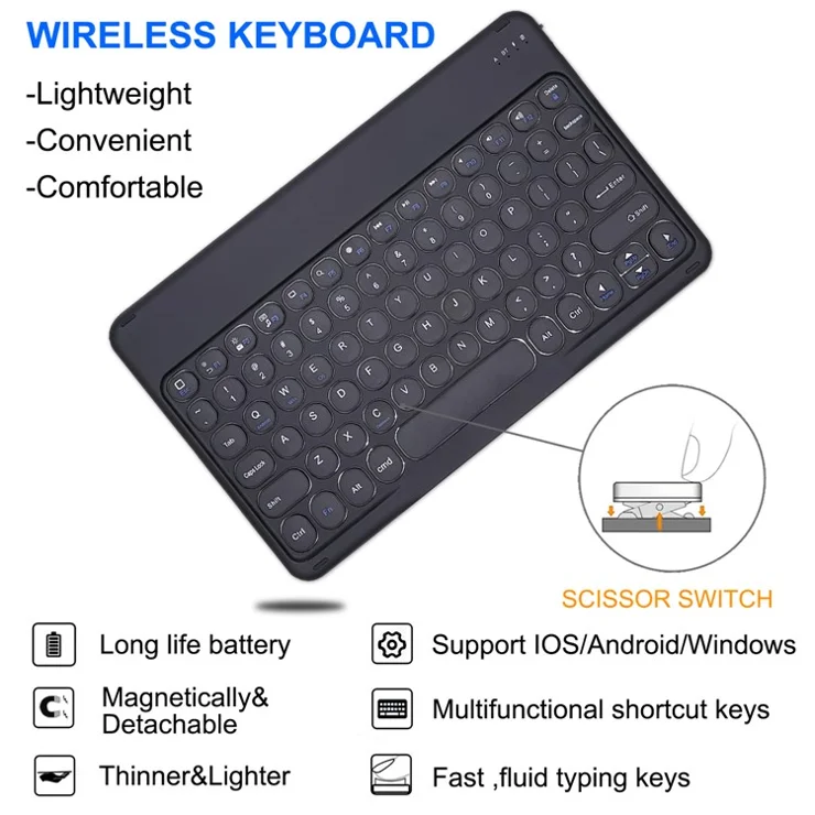 For Samsung Galaxy Tab S7 FE / S7+ / S8+ Wireless Bluetooth-compatible Keyboard + PU Leather Tablet Case with Pen Slot - Black