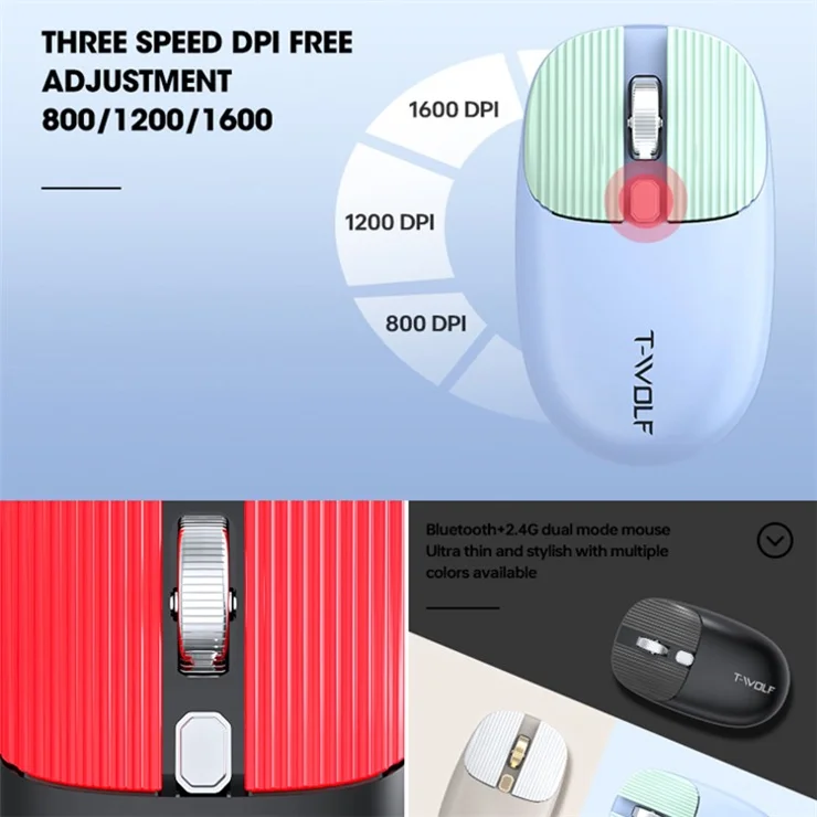 T-WOLF TF660 Bluetooth5.0 / 2.4G Dual Mode Wireless Keyboard Mouse Set Round Keycap Keyboard - Black