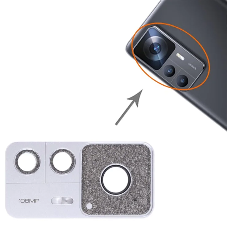 For Xiaomi 12T 5G OEM Back Camera Lens Holder Cover with Glass Replacement Part (without Logo) - Silver