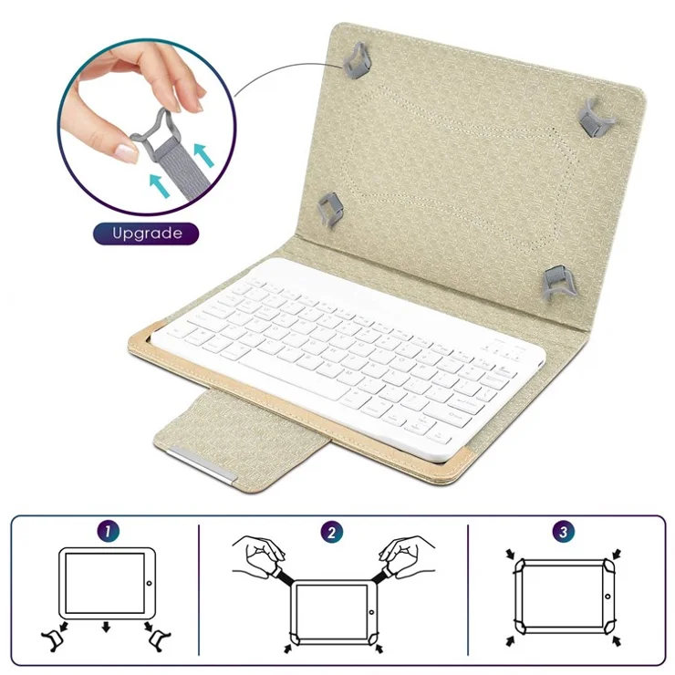 TY-3302 Universal Bluetooth-compatible Keyboards Leather Case Stand for 9 -10.9 inch Tablet - Gold
