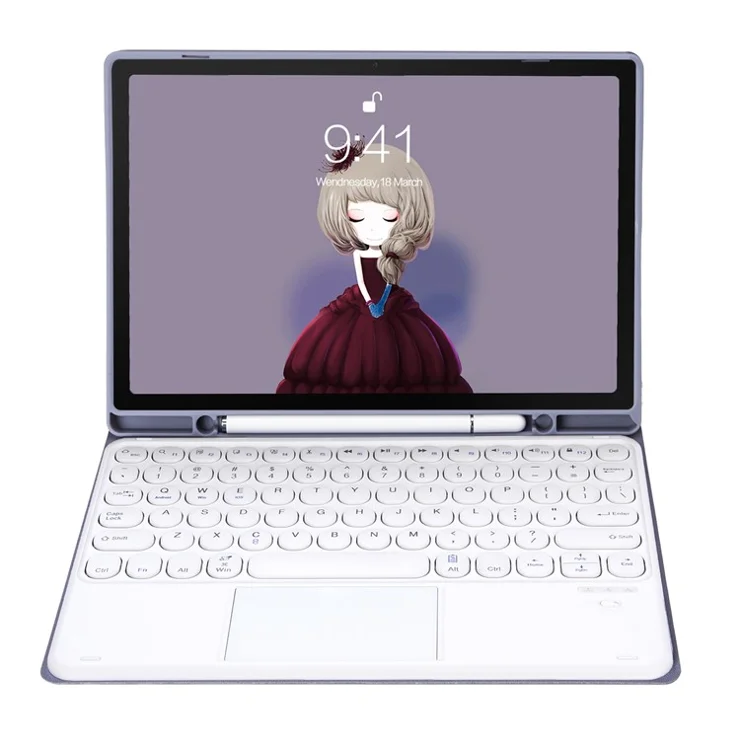 YA710B-A For Samsung Galaxy Tab S10 FE / S9 FE X510 X516 / S9 X710 X716B X718U Round Key Cap Touchpad Bluetooth-Compatible Keyboard Case - Purple