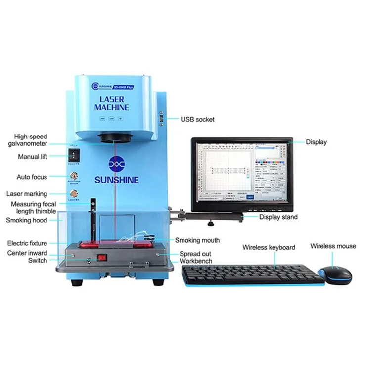 SUNSHINE SS-890B Plus Multi-functional Fiber Laser Marking Machine Mobile Phone Back Cover Remover Support Phone Wireless Control/Auto Focus - UK Plug