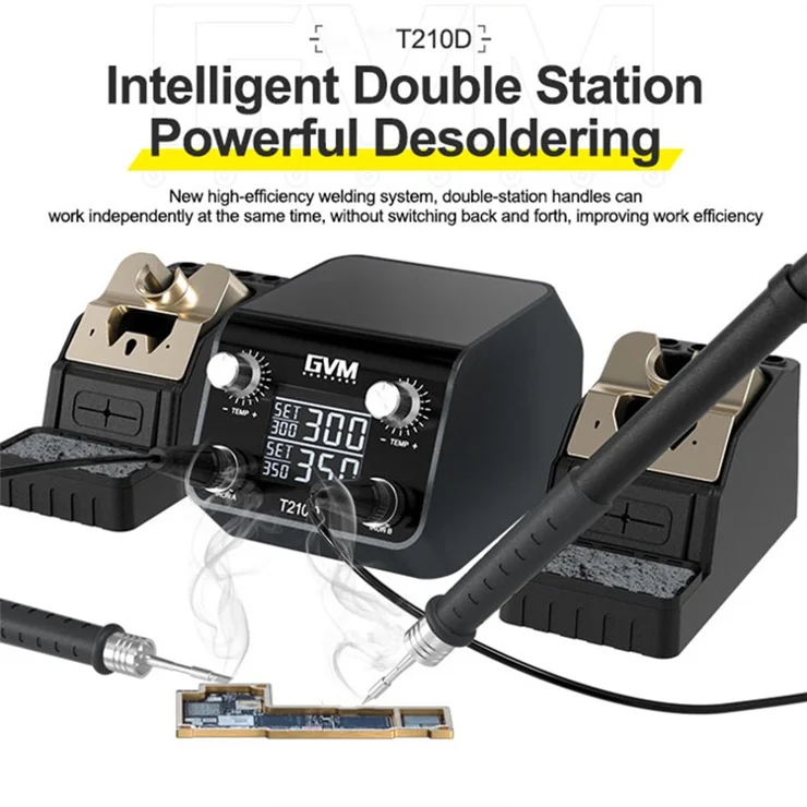 GVM T210D Double Welding Station Smart Sensor Sleep Thermostatic Digital Display Nano Soldering Station 110V / 220V - EU Plug