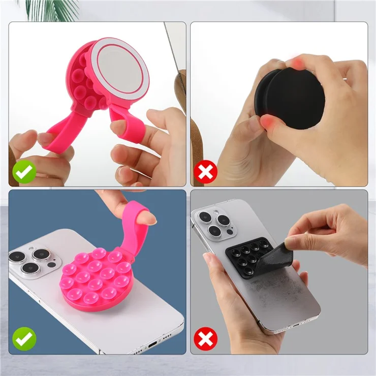 CPS07 Magnetic Suction Phone Holder Silicone Non Slip Suction Cup Phone Mount - Hot Pink