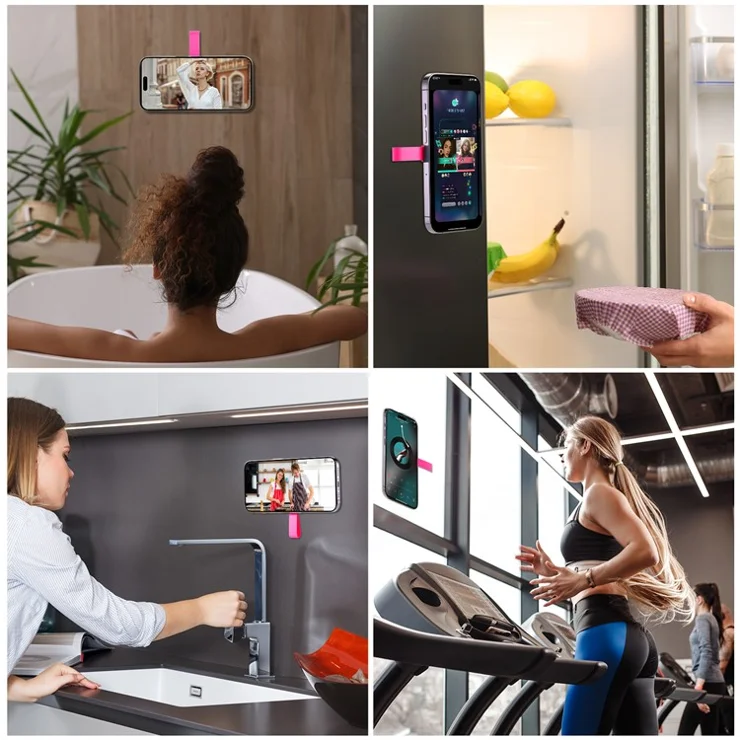 CPS07 Magnetic Suction Phone Holder Silicone Non Slip Suction Cup Phone Mount - Hot Pink