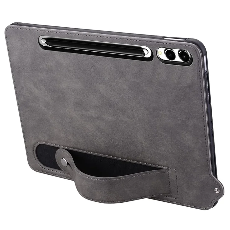 Tablet Case For Samsung Galaxy Tab S10+ / S9+ / S8+ / S7+ Hand Strap Kickstand Leather Cover - Grey