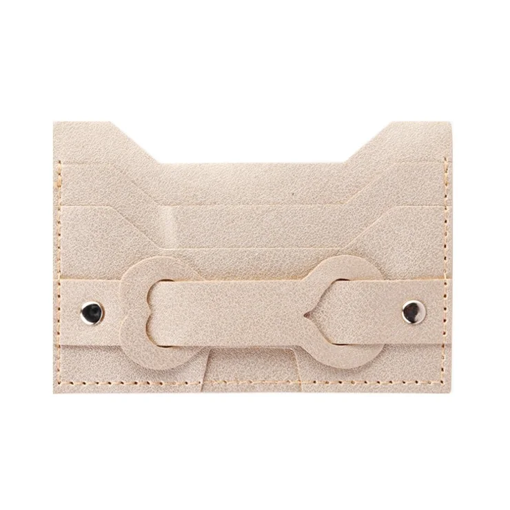 MRC04 Stick-On Phone Card Holder Leather Card Pouch with Heart Kickstand - Champagne Gold