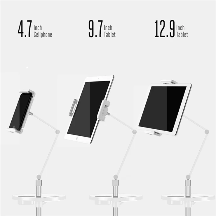 Supporto Da Pavimento Per Tablet E Cellulari, Regolabile 27.5-53 Pollici, Girevole 360°, Base In Metallo - Foto 11