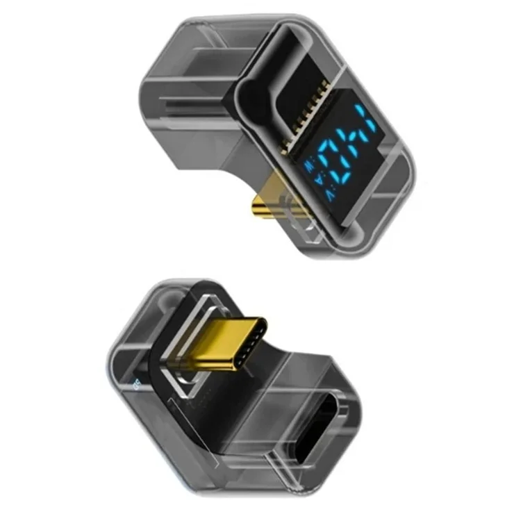 U Shape Type-C Male to Female PD 140W Fast Charging Data Transfer Adapter with Digital Display - Light Black