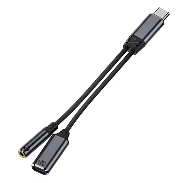 Type-C to 3.5mm Headphone + Type-C PD 100W Fast Charging Short Cable with Built-in DAC Chip Adapter Cable - Grey