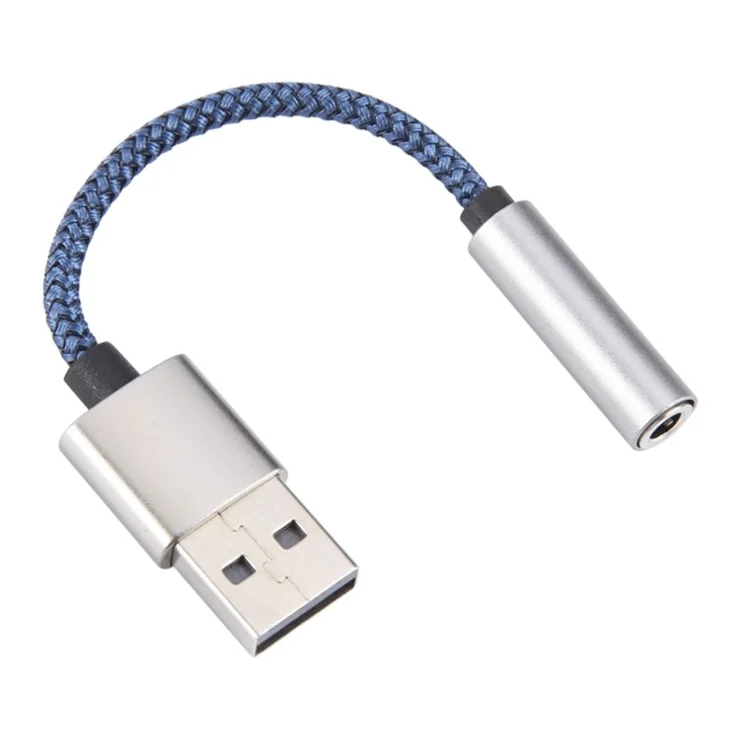 USB Male to 3.5mm Female Audio Adapter Nylon Braided Cord Stereo Sound AUX Adapter - Silver