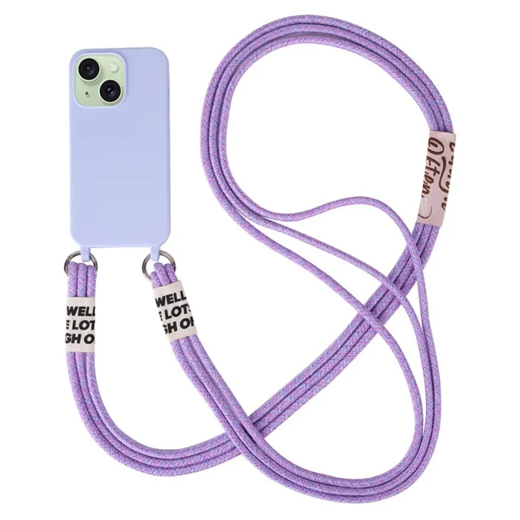 For iPhone 15 Case TPU Phone Cover with 3-Ropes Lanyard - Light Purple