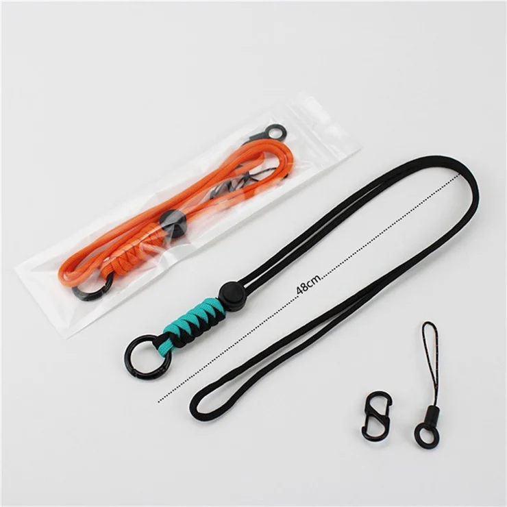 48cm Dual Color Neck Strap 4mm 7-Core Paracord Braided Lanyard for Keychain Earphone - Black+Grey
