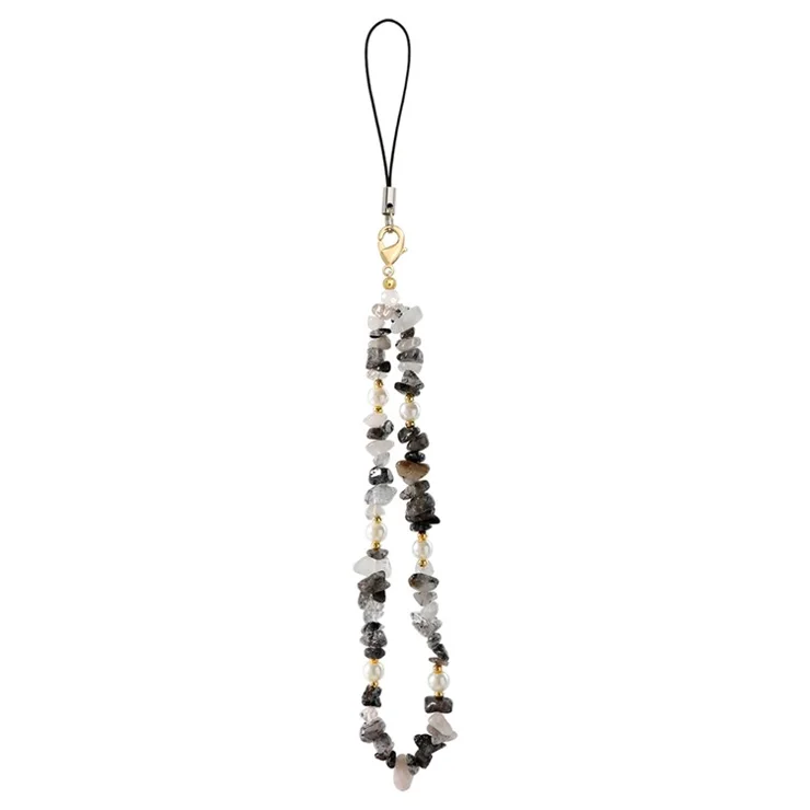 P68055 Phone Wrist Strap Anti-Lost Cellphone Lanyard Imitation Pearl Gravel Bead Bracelet - Black+White