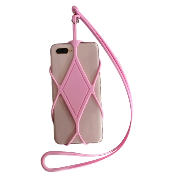 For iPhone 16 / 16 Plus / 16 Pro / 16 Pro Max Lanyard Phone Tie Silicone Cell Phone Neck Strap - Pink