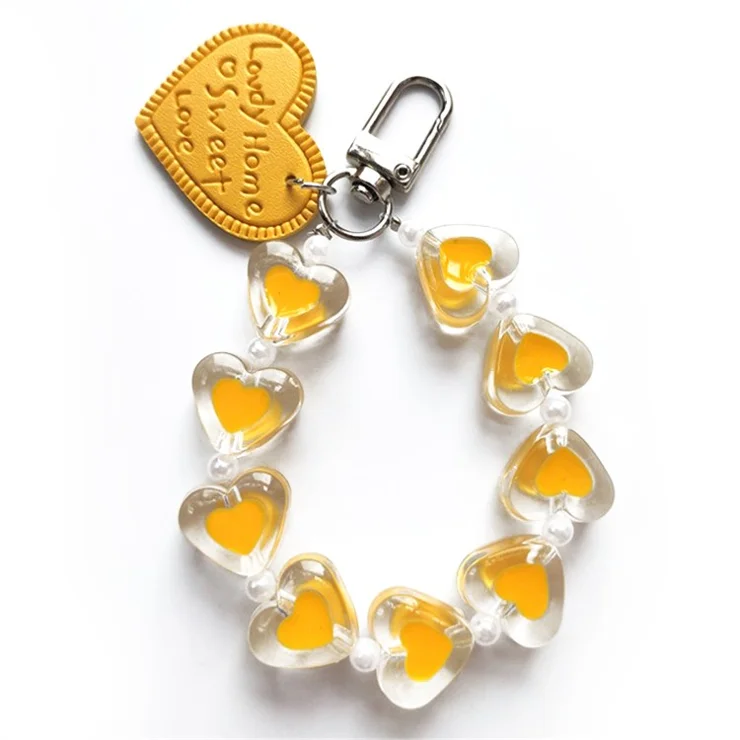 Transparent Heart Shape Charm Chain Hanging Pendant Wrist Strap for AirPods Case - Yellow