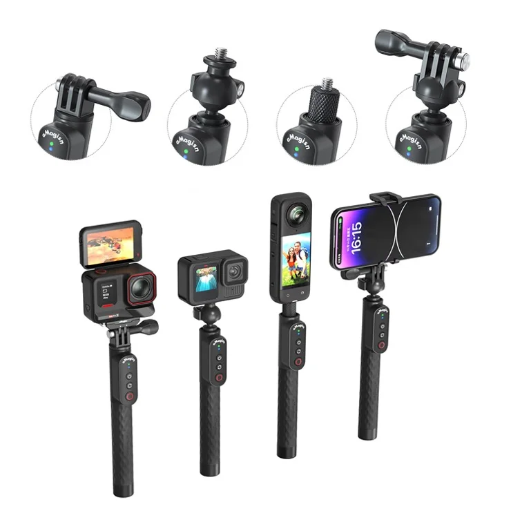 AMAGISN Bluetooth-compatible Remote Selfie Stick 1m Retractable Selfie Stick for Action Camera Phone - Ball Head + 1 / 4 inch Screw