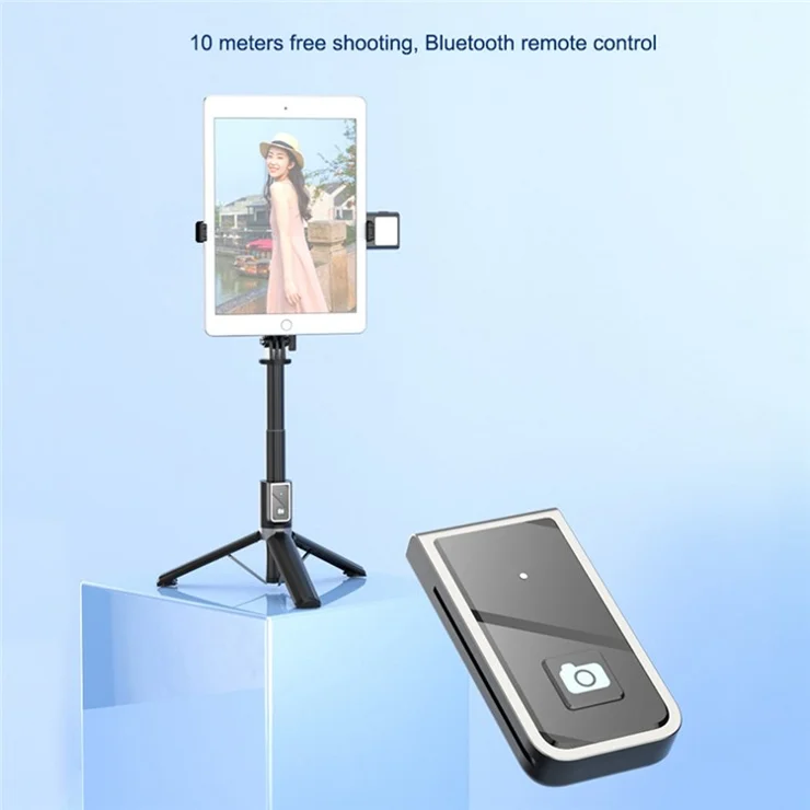 P40L-V1 2-in-1 Telescopic Tripod Stand Bluetooth-compatible Remote Control Selfie Stick with Double Phone Holder (Single Fill Light)
