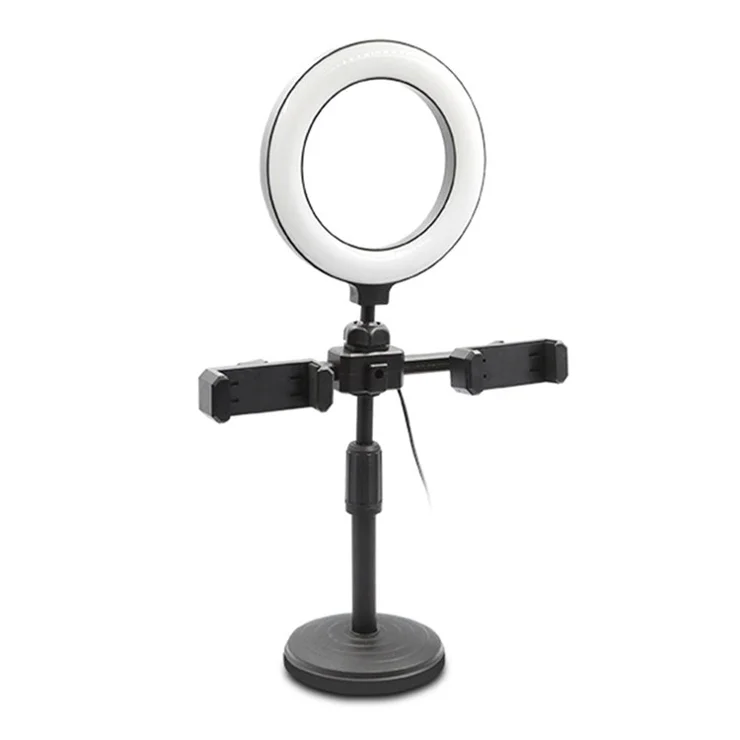 A-05 6-Inch Video Light LED Ring Fill Light Stand with 2 Phone Clamps for Webcam Online Teaching Live-streaming Photography