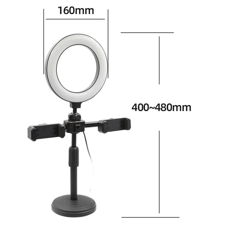 A-05 6-Inch Video Light LED Ring Fill Light Stand with 2 Phone Clamps for Webcam Online Teaching Live-streaming Photography