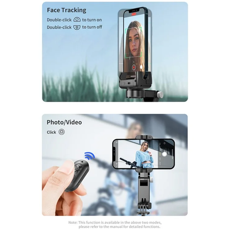 Q18 Smartphone Gimbal Stabilizer Extension Rod Selfie Stick Phone Holder Tripod Stand with Fill Light and Face Tracking Function