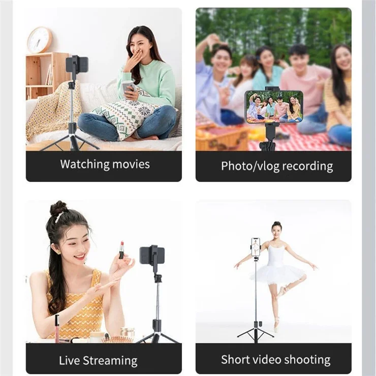 BT11 0.31-1.7m Telescopic Tripod Stand Phone Clip Holder Selfie Stick with Bluetooth-compatible Remote Control
