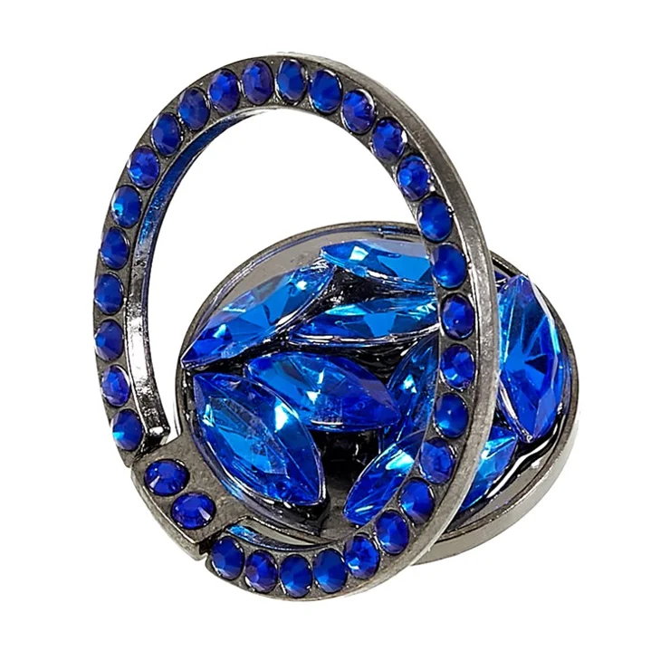 Cell Phone Ring Holder Rhinestone Phone Kickstand Grip Rotation Universal Multi Angle Metal Phone Back Grip - Blue