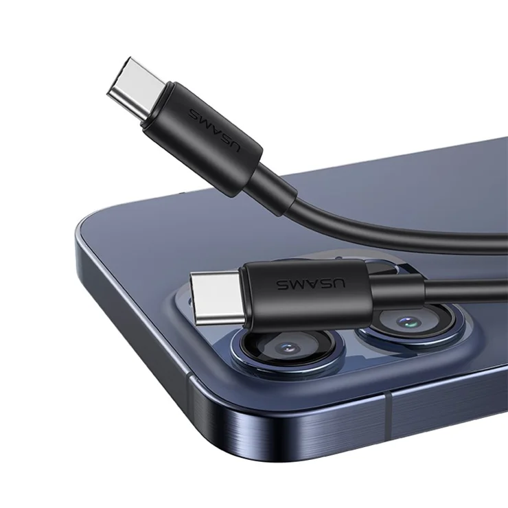 USAMS SJ711 YD Series 1m Type-C to T?pe-C 60W Fast Charging Data Cable PVC Cord - Black