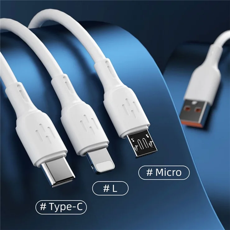 DUDAO L8A 3 in 1 Multi Charging Cable 1.2m 6A Fast Charging Data Cord for iPhone Samsung Huawei Xiaomi