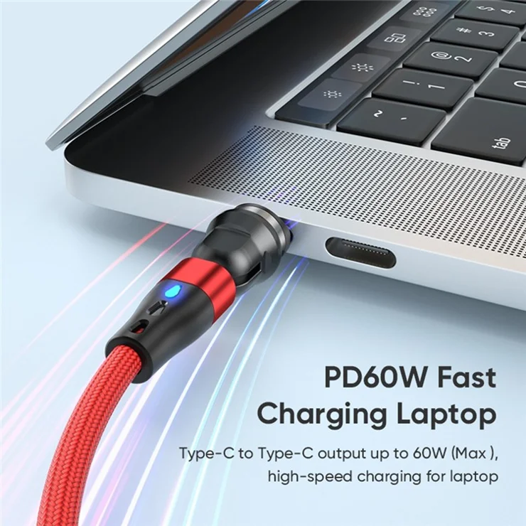 E7 2m USB-C to USB-C 60W 7-Pin Magnetic Charging Cable 540-Degree Rotation Nylon Braided Data Cable - Red