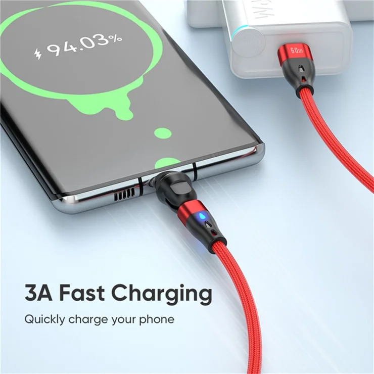 E7 2m Magnetic Charging Cable 540 Degree Rotation USB-C to USB-C / IP / Micro USB 60W / 27W / 12W Data Cord - Red