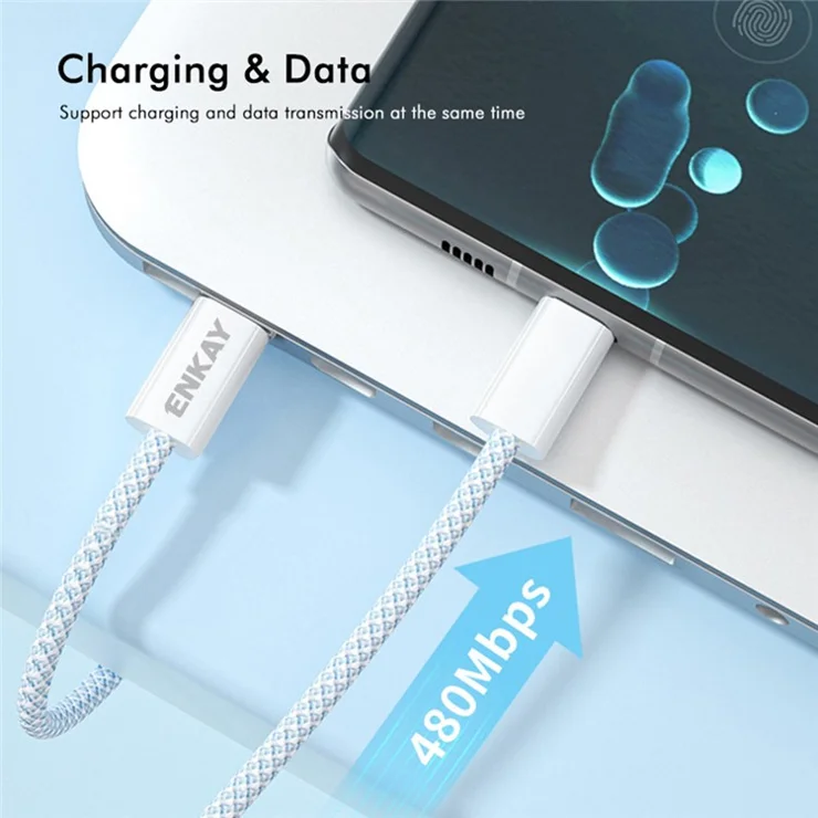 ENKAY 2m 60W Type-C to Type-C Fast Charging Cable Braided Phone Data Cord - Purple