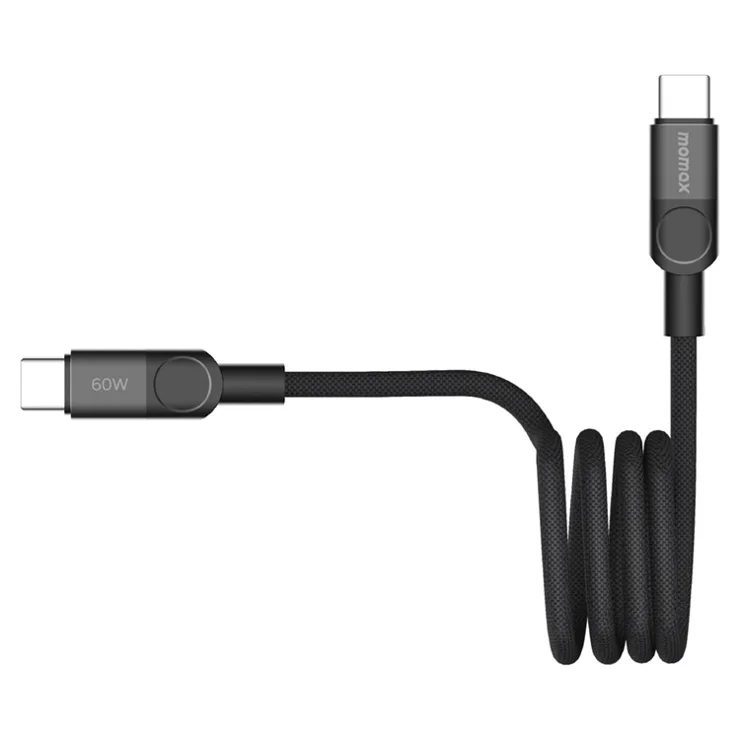MOMAX Mag.Link 1m 60W Magnetic Braided Fast Charging Cable USB C to USB C Data Cord - Black