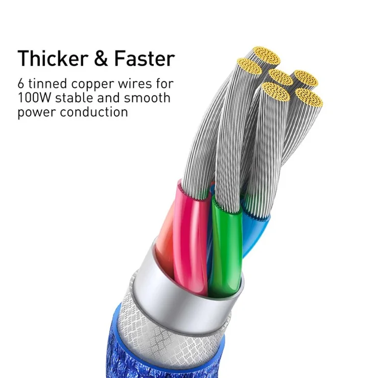 BASEUS Crystal Shine Series for iPhone 15 Series 100W 2m Fast Charging Data Cable USB to Type-C Braided Cord - Blue