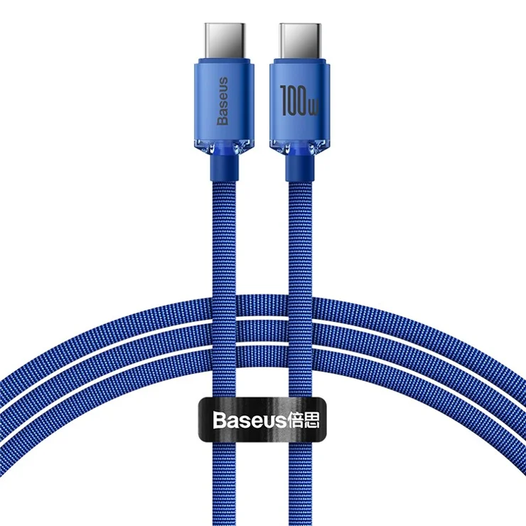 BASEUS Crystal Shine Series for iPhone 15 Series 1.2m 100W Fast Charging Data Cable Type-C to Type-C Cord - Blue