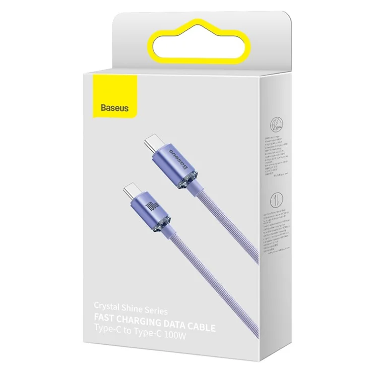 BASEUS Crystal Shine Series for iPhone 15 Series 1.2m 100W Fast Charging Data Cable Type-C to Type-C Cord - Purple