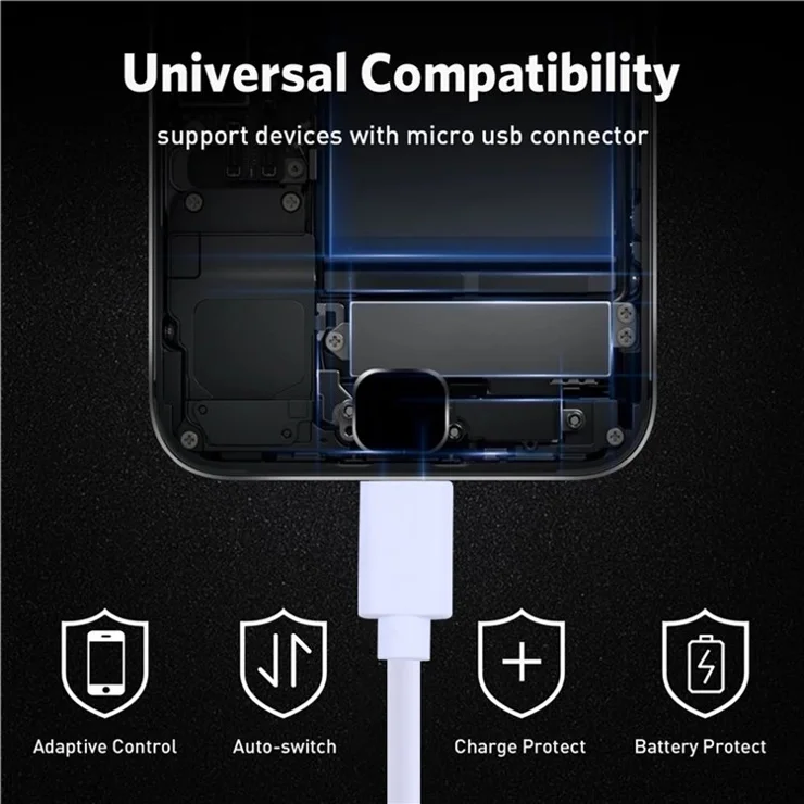50cm USB to Micro USB Copper Core Charging Cable TPE Wire for Android Mobile Phone Tablet - Black