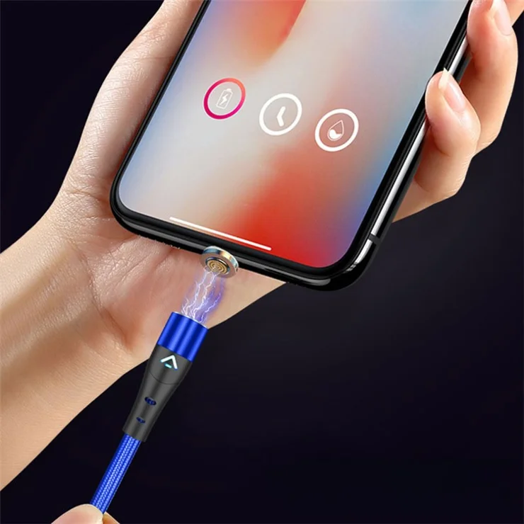 2m Magnetic Attraction Nylon Braided 3A Charging Cable USB Data Transmission Cord (No Magnetic Adapter) - Black