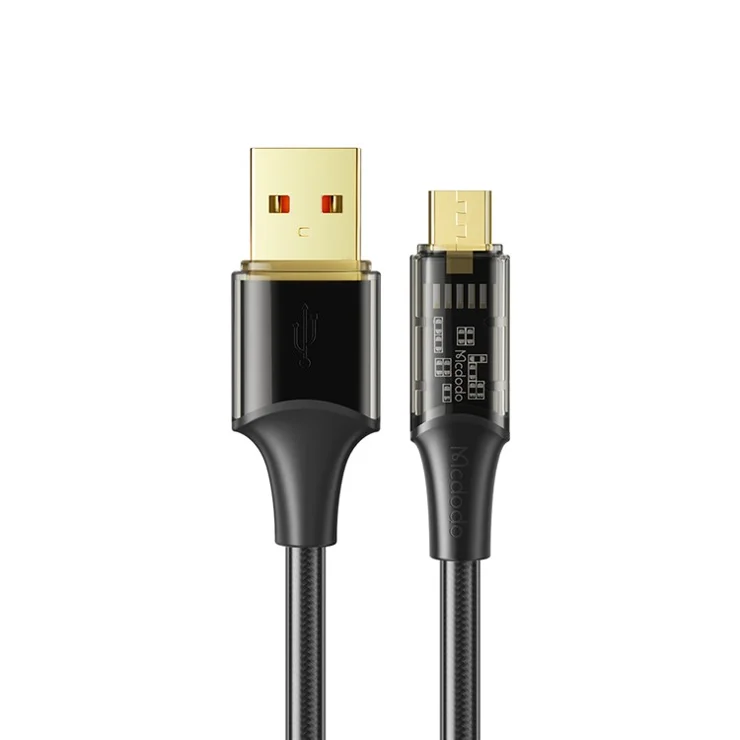 MCDODO CA-210 MDD Amber Series 1.2m 3A Micro USB Transparent Shell Android Phone Charging Cord Data Cable - Black